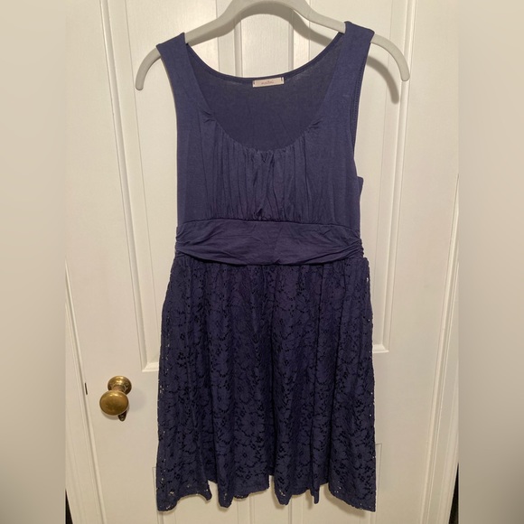 Maitai ModCloth Artisan Iced Tea Dress Navy Blue Floral Lace Flowers Large - Picture 5 of 13